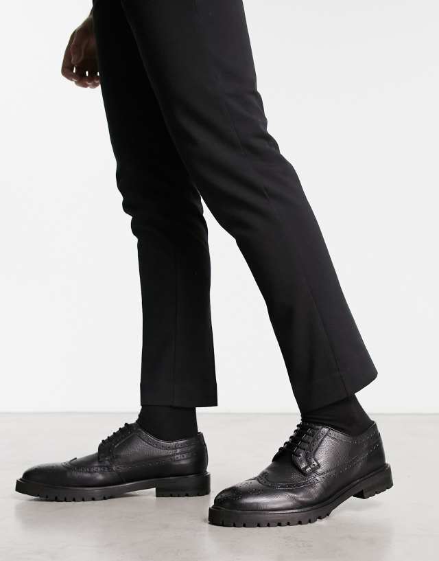 Walk London James chunky brogues in black pebble leather