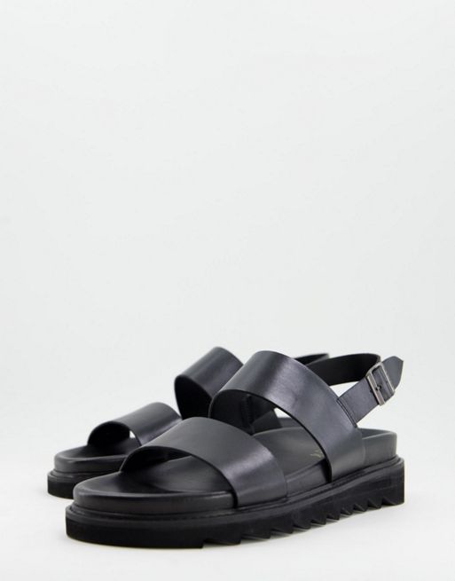 Walk London Jaws backstrap chunky sandals in black leather | ASOS