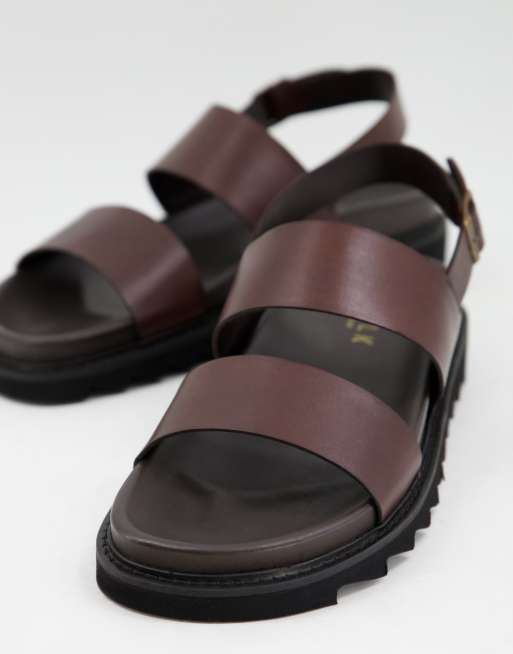 Walk London Jaws backstrap chunky sandals in brown leather