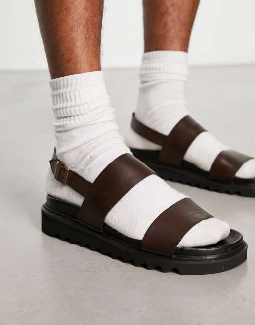 Walk London Jaws backstrap chunky sandals in brown leather , 4 of 4