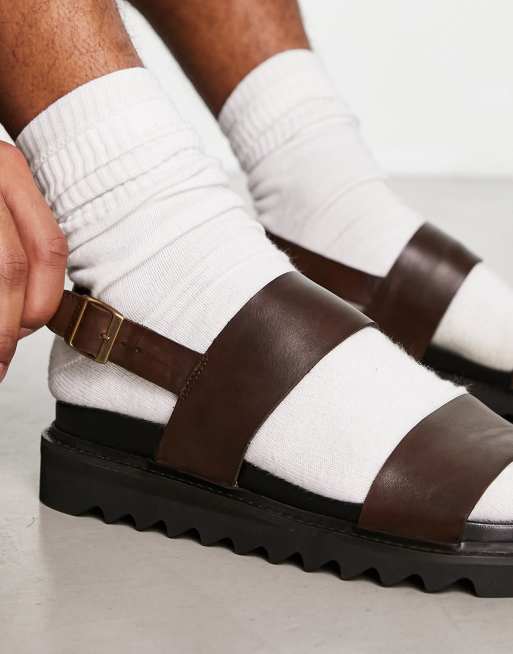 Walk London - Jaws - Sandales chunky en cuir à bride arrière - Marron , 3 de 4