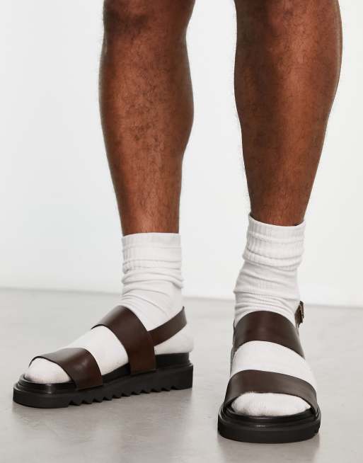 Walk London - Jaws - Sandali allacciati dietro in pelle marrone con suola spessa , 2 di 4