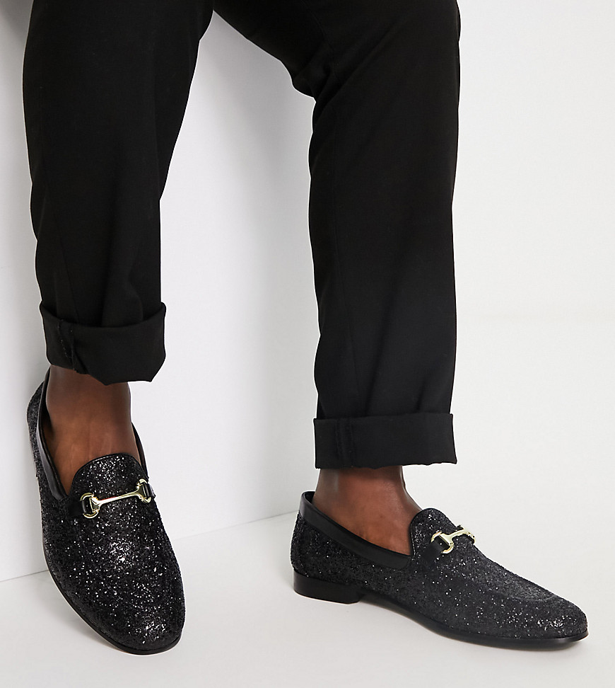 jean snaffle loafers in black glitter