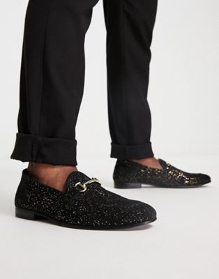 Walk London Jean Snaffle Loafers In Black Sparkle