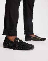 ASOS DESIGN loafers in black faux croc with gold snaffle | ASOS