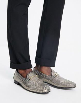 Jean snaffle loafers in gold snake