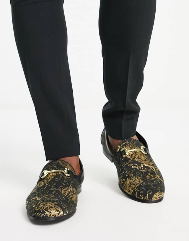 Walk London joey snaffle loafers in gold brocade