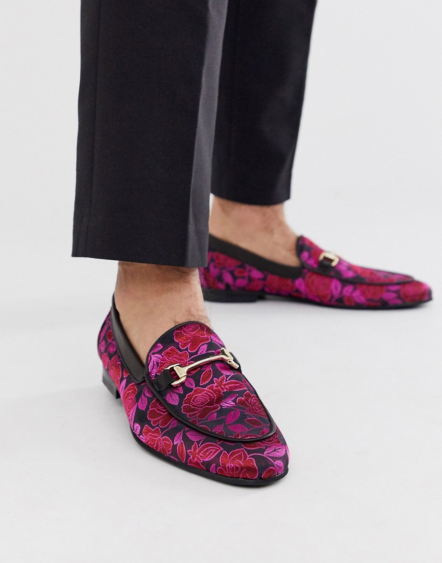 WALK London – Jude – Rosa loafers i brokad med metalldetalj-Svart