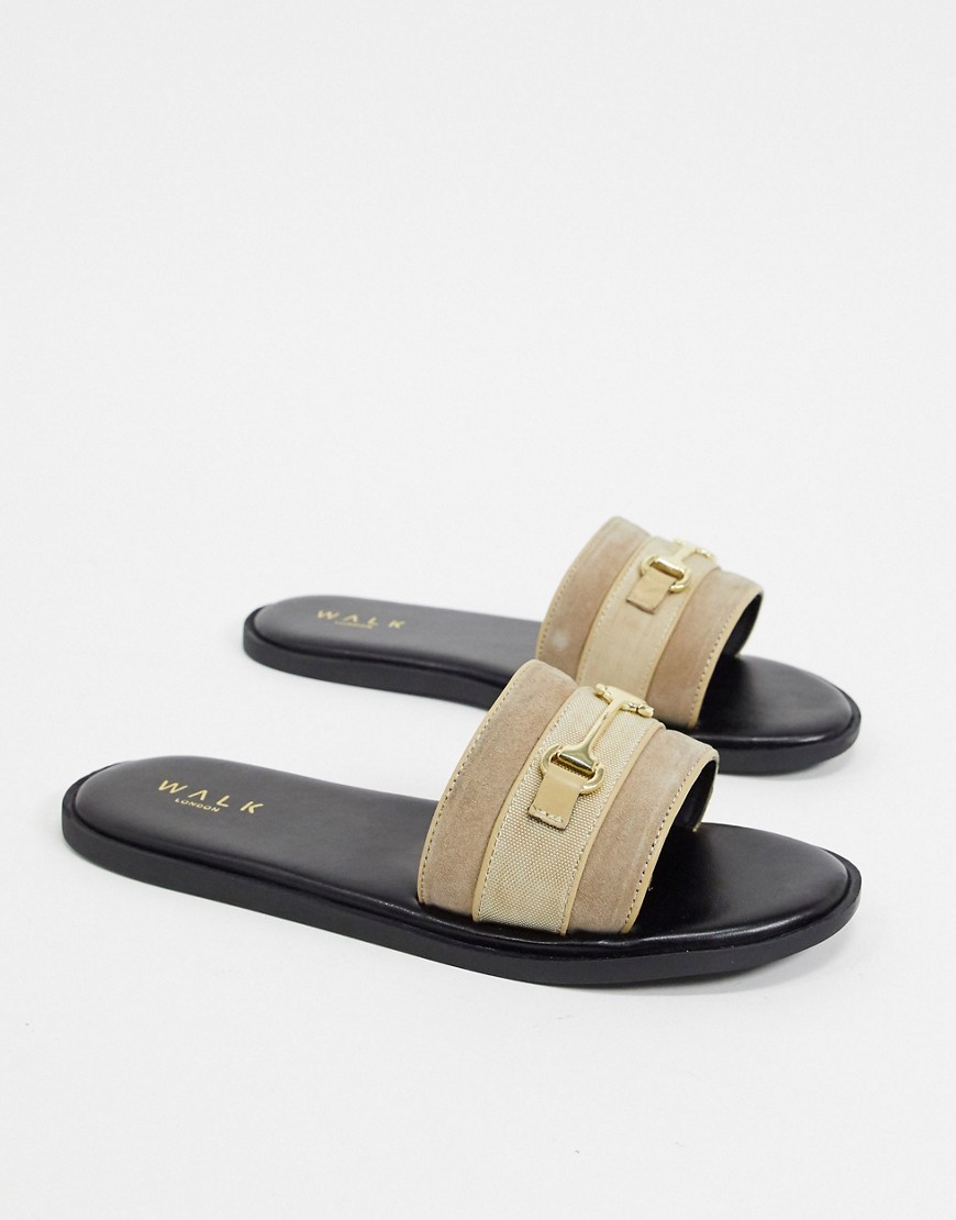 Walk London kingston sliders in gold with gold metal bar