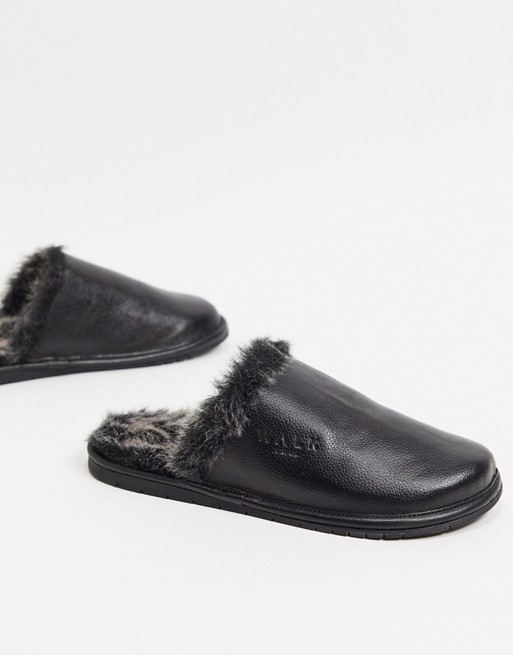 Walk London Langley sheepskin slippers in black leather
