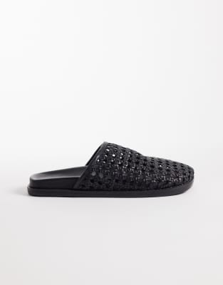 Walk London Lara Weave Mules In Black