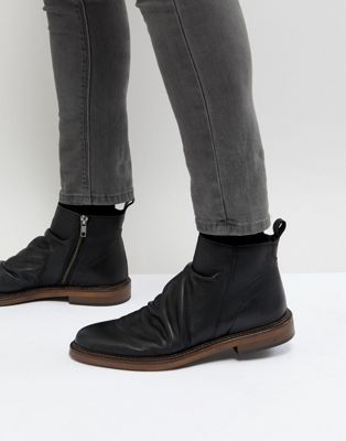 Walk London Leather Zip Boots In Black - ASOS Price Checker