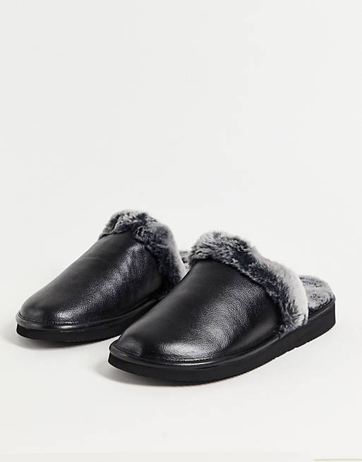 Walk London leyton sheepskin slippers in black grey