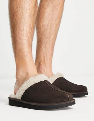 Walk London Leyton Sheepskin Slippers In Black-brown