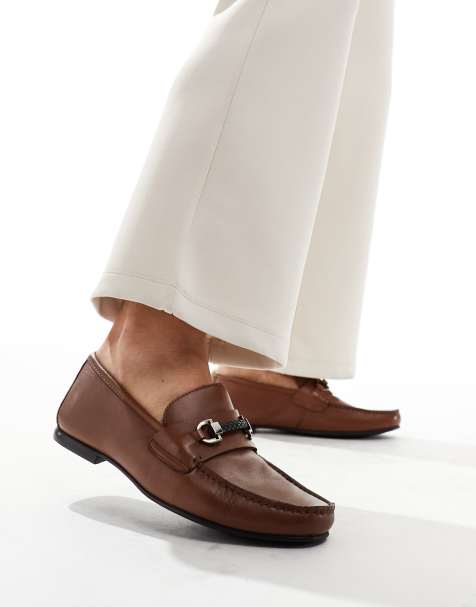 Walk London - Luigi - Leren loafers met touw-accent in lichtbruin - view 1