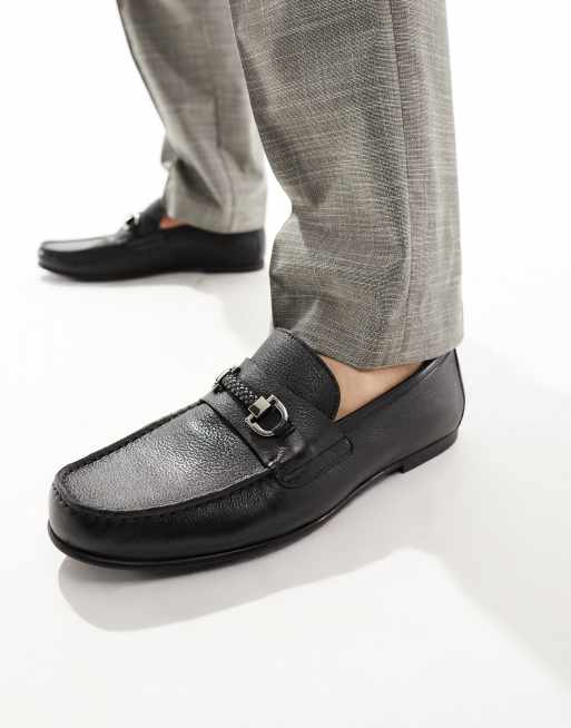  Walk London - Luigi - Leren loafers met touw-accent in zwart