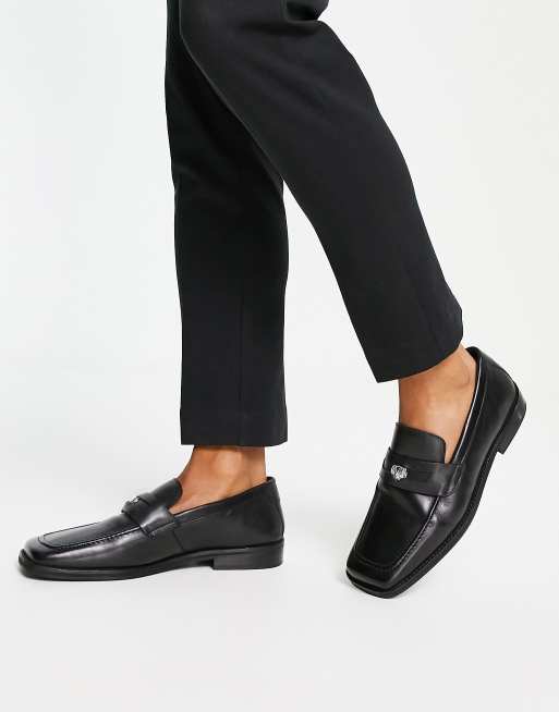 Walk London luther square toe penny loafers in black leather | ASOS