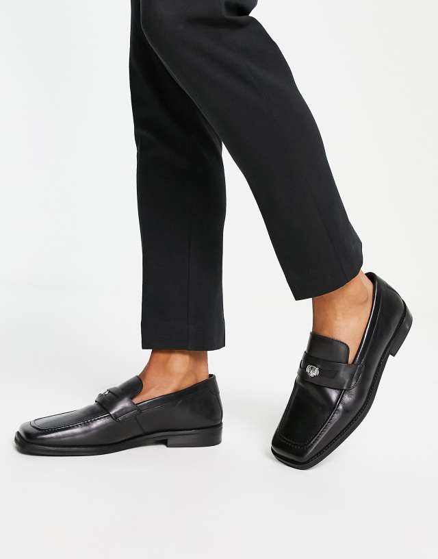 Walk London luther square toe penny loafers in black leather