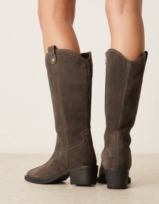 Walk London Lydia Slim Pointed Suede High Boot In Animal Print