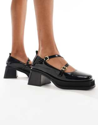 mary jane flatform shoes in patent black