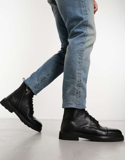 Walk London – Max – Svarta boots i läder med tåhätta