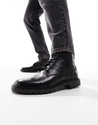 Walk London Astoria Lace Up Boots In Black Leather