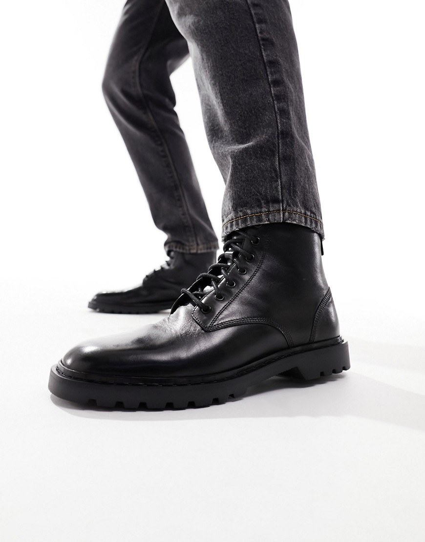 Walk London Milano lace up boots in black leather