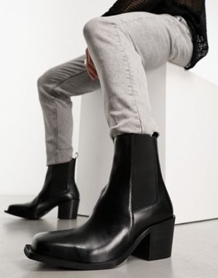 Walk London Nola cuban heeled boots in black leather - ASOS Price Checker