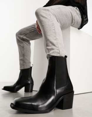 Walk London Nola Cuban Heeled Boots In Black Leather