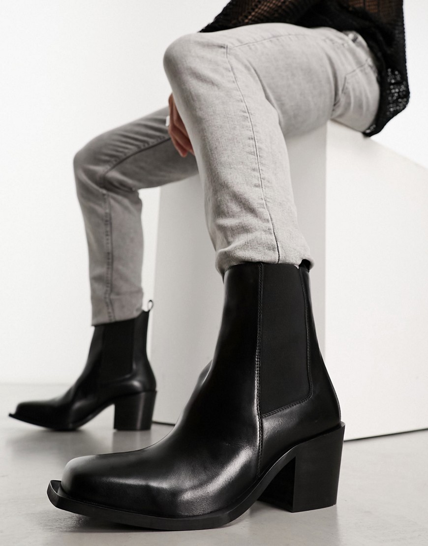 Walk London Nola cuban heeled boots in black leather