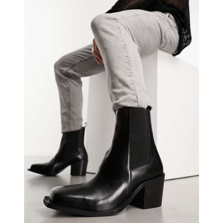Walk London Nola cuban heeled boots in black leather ASOS