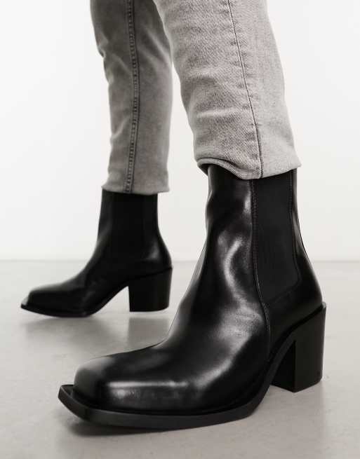 Walk London Nola cuban heeled boots in black leather ASOS