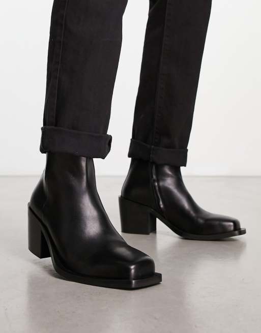 Walk London nola heeled boots in black leather | ASOS