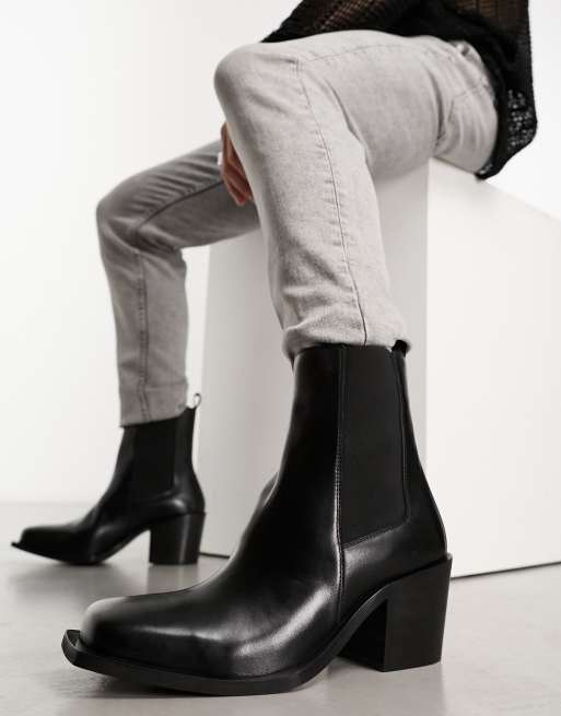 Walk London – Nola – Svarta boots i läder med kubansk klack