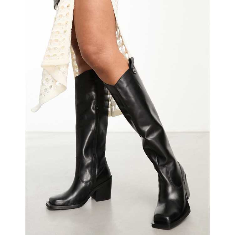 Walk London Nola tall western boots in black leather ASOS