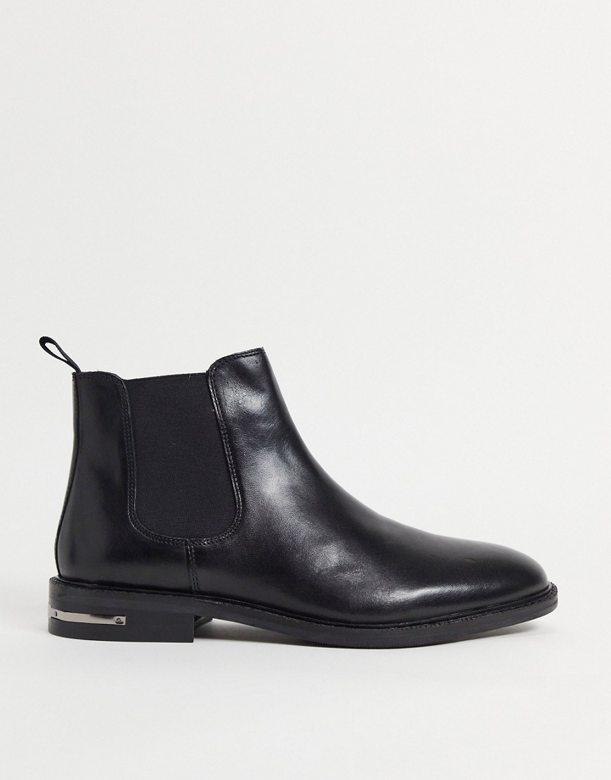 Walk London Oliver Chelsea Boots In Black Leather With Metal Heel
