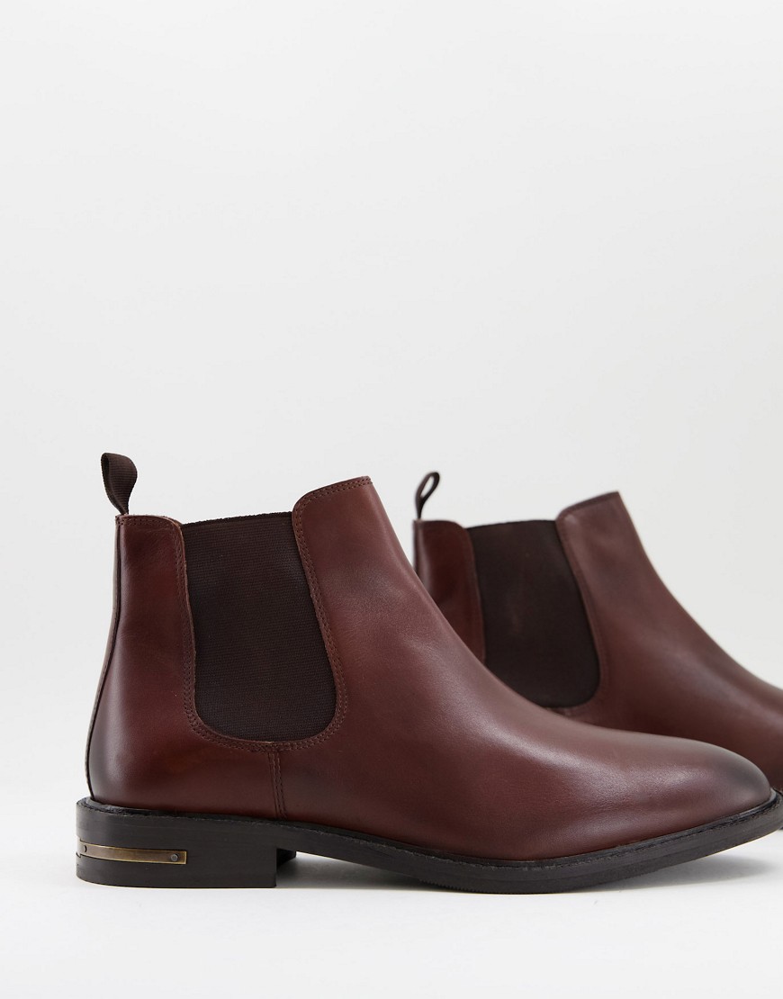 Walk London Oliver Chelsea Boots In Brown Leather With Metal Heel