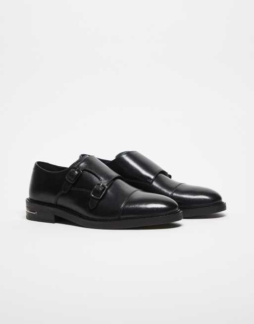 Walk London – Oliver – Czarne skórzane monki z paskami, 4 z 5