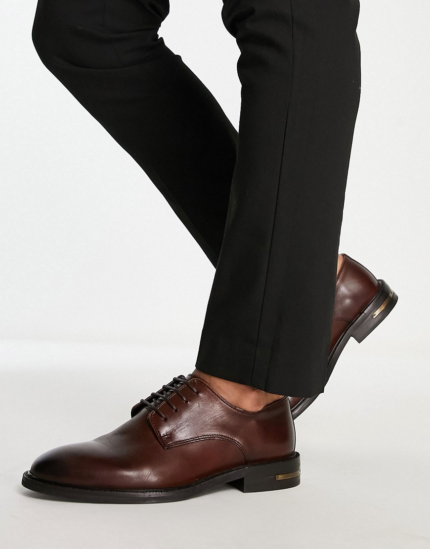 Walk London oliver derby shoes in tan leather-Brown