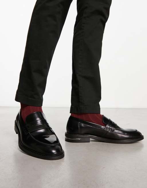 Walk London Oliver loafers in black hi shine leather , 2 of 4