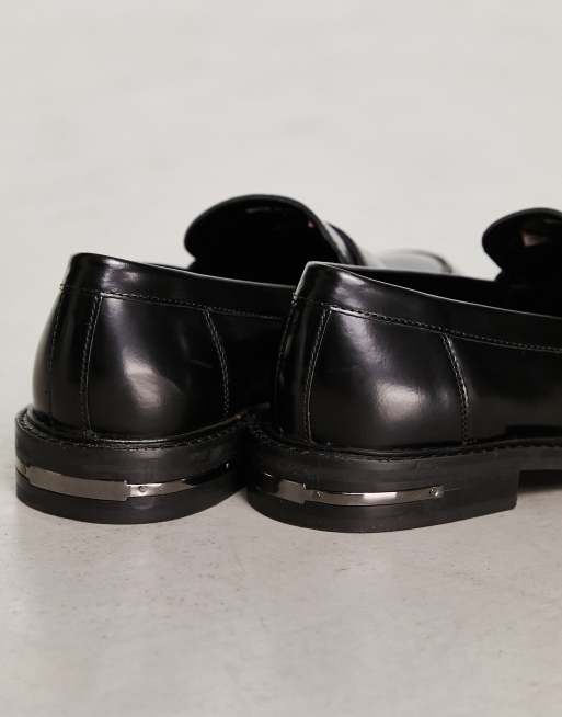 Walk London Oliver loafers in black hi shine leather , 3 of 4