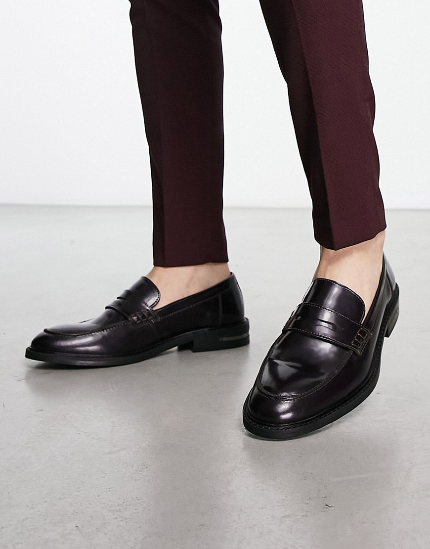 Walk London Riddle Loafers In Black Hi Shine In Red