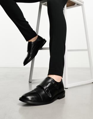 Walk London Oliver monk strap shoes in black leather