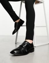 ASOS DESIGN monk shoes in black faux leather with emboss panel | ASOS