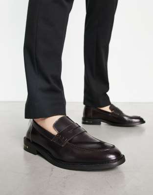 Walk London Oliver penny loafers in burgandy hi shine-Red