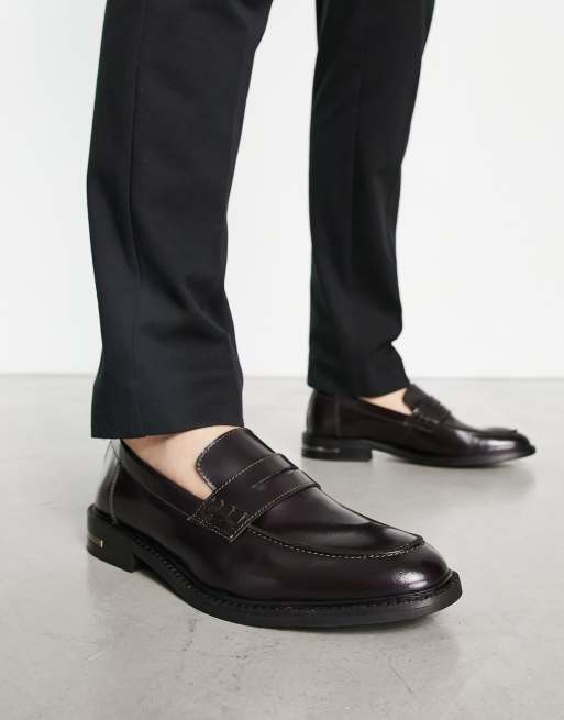 Walk London Oliver penny loafers in burgandy hi shine | ASOS