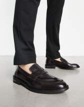 ASOS DESIGN loafers with brogue detail in polished brown leather