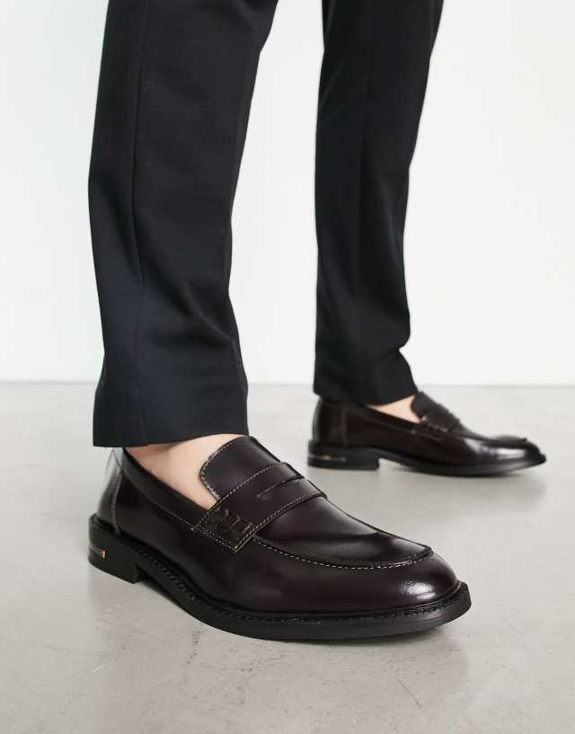 Walk London Oliver penny loafers in burgundy hi shine