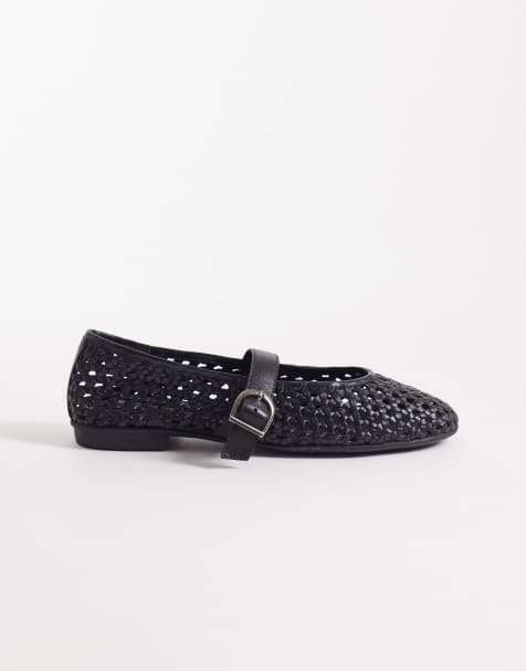 Walk London Petal ballerina flats in black woven leather - view 1