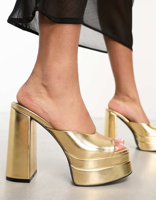 Walk London – Phoebe – Mules in Gold mit Plateausohle, 2 von 4
